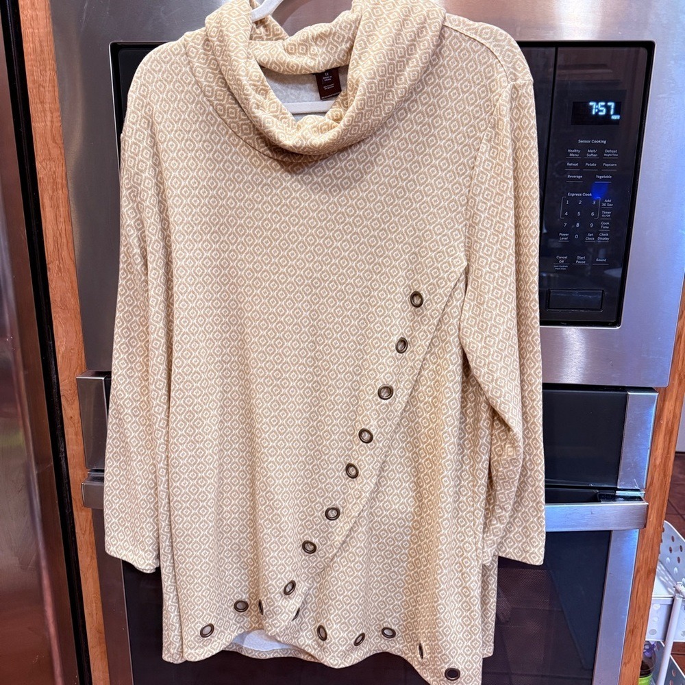 Multiples‎ Tan Cowl Neck Sweater with Button Accents
